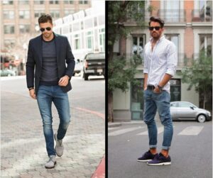 Jak stylowo łączyć niebieskie spodnie męskie z innymi elementami garderoby?